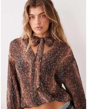 Gina Tricot Long Sleeve Scarf Blouse - Brown