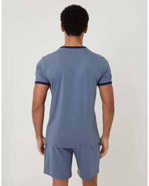 Threadbare Contrast Binding Short Lounge Set - Blue