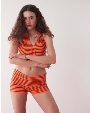 Collusion Knitted Festival Stripe Foldover Booty Short Co-ord - Red