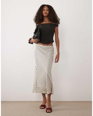 Y.A.S Falda Midi Color Crema Con Estampado De Lunares Negros De Satén De -Blanco