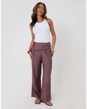 Threadbare Wrap Front Wide Leg Textured Trousers