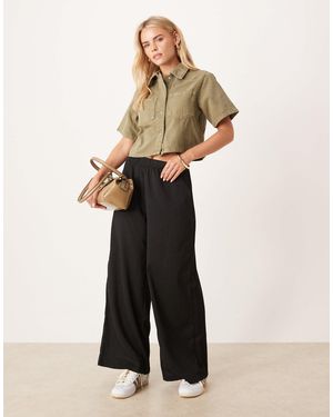 JDY Petite Textured Wide Leg Trousers - Natural
