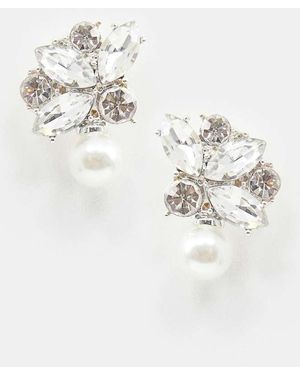 True Decadence Crystal Drop Earrings With Pearl - Metallic