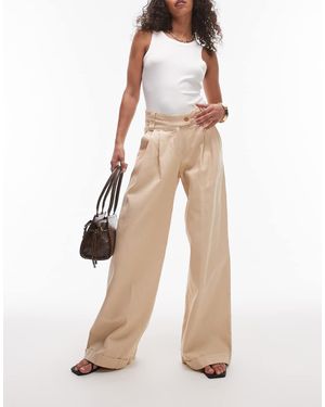 laagam High Waist Asymmetric Trailored Trousers - Natural