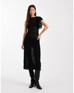 Collusion Falda Midi Con Patrón Flocado De Cebra De Tejido Transparente De (Parte De Un Conjunto)-Negro