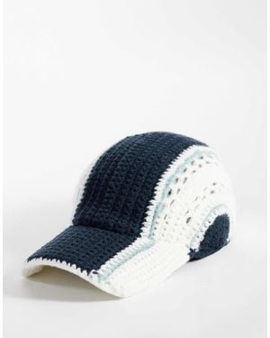 Collusion Navy And White Striped Crochet Cap - Blue