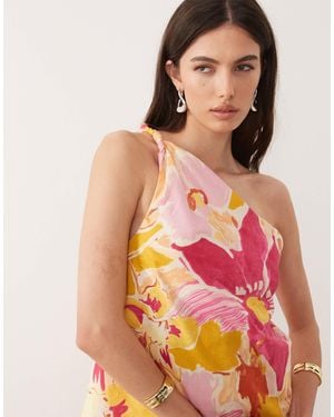 Nobody's Child Tide Linen Blend One Shoulder Twisted Top Co-ord - Pink