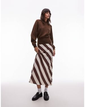 ASOS – gestreifter satin-midirock zum reinschlüpfen mit schrägem schnitt - Mehrfarbig