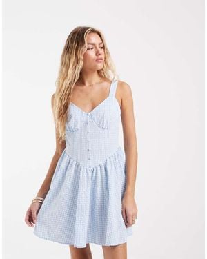 Vero Moda Button Front Gingham Mini Dress - Blue