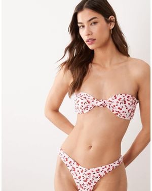 Miss Selfridge Mix And Match Knot Front Bandeau Bikini Top - Natural