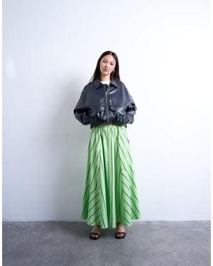 TOPSHOP Elasticated Waist Poplin Full Midi Skirt - Green