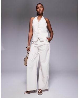 Princess Polly Tailored Halterneck Button Through Waistcoat And Wide Leg Trousers Full Set - Grey