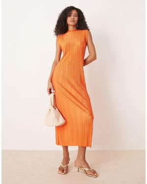ASOS Plisse Sleeveless Midi Dress - Orange