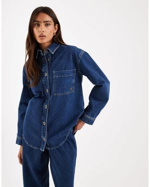 4th & Reckless Chemise d'ensemble boutonnée et structurée en jean - délavage foncé - Bleu