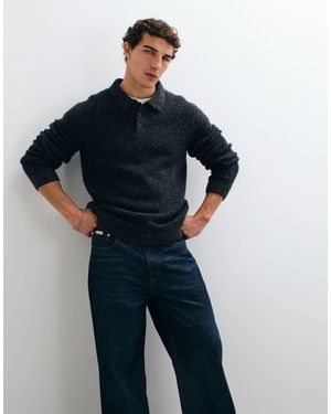 Jack & Jones Knit Polo Top With Plaid - Blue