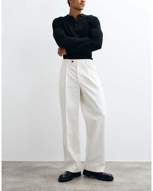 ASOS 100% Cotton Heavyweight Tailored Wide Leg Trousers - White