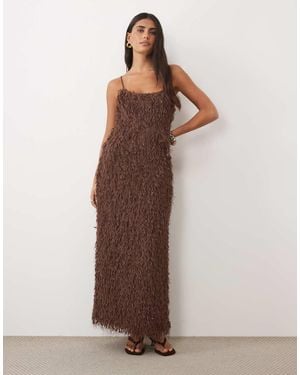 ASOS Faux-Feather Maxi Jurk - Bruin