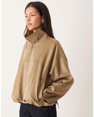 Gina Tricot Faux Suede High Neck Jacket - Natural