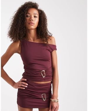 Edikted Co-ord Kenia Absract Ring Off Shoulder Top - Red