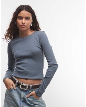 Monki Ribbed Long Sleeve Top - Blue