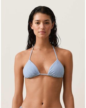Oysho Textured Stripe Triangle Bikini - Blue