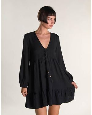 Glamorous Long Sleeve Smock Dress - Black