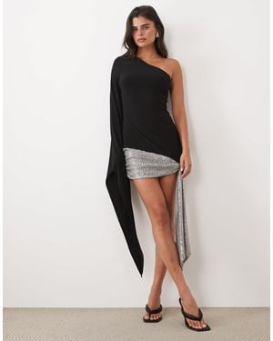 ASOS Figurformendes asymmetrisches drapé-minikleid mit pailletten-schal - Schwarz