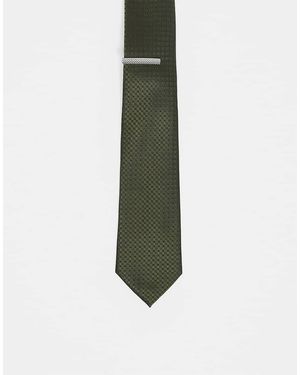 ASOS Patterned Neck Tie With Tie Bar - Green