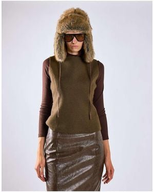 Glamorous Mock Neck Sleeveless Top - Brown