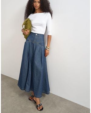 TOPSHOP Yoke Pleated Maxi Skirt - Blue