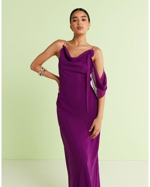 Mango Vestido Largo Con Flor Y Detalle Colgante De Chifón De -Morado