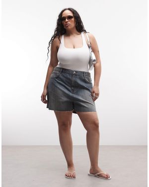 Collusion Plus Raw Hem Mom Short - Blue