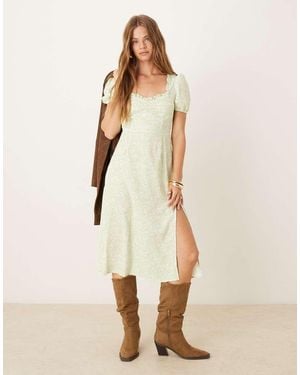 Glamorous Ruffle Collar Short Sleeve Midi Dress - Natural