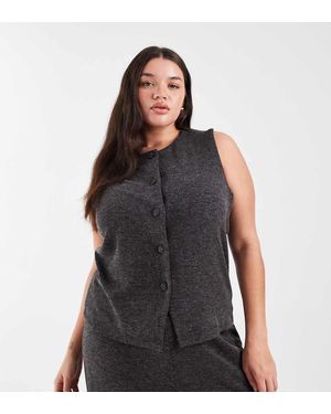 ONLY Chaleco Gris Oscuro Con Cuello Alto De (Parte De Un Conjunto) - Negro