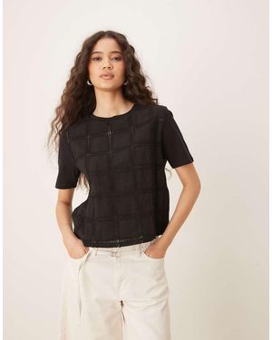 Mango Crochet Detail Relaxed Fit T-shirt - Black