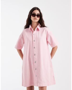 Pieces Denim Mini Shirt Dress - Pink