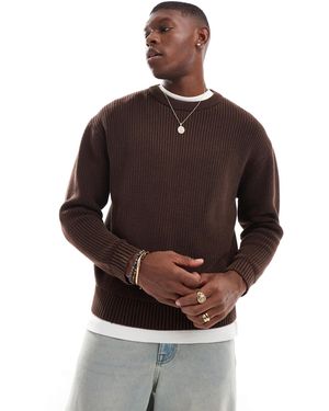 Pull&Bear Ribbed Acid Washed Sweater - Brown