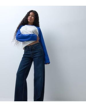 Noisy May Kenzie Jeans A Gamba Ampia Vita Media - Blu