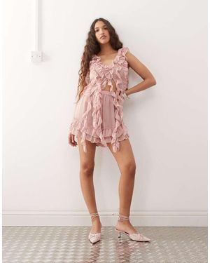 Amy Lynn Ruffle Pleated Chiffon Shorts - Pink
