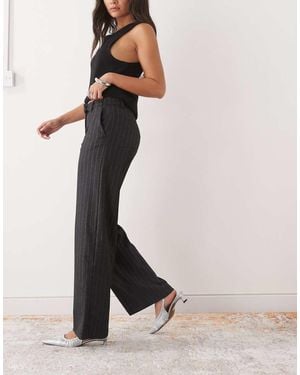 Monki Mid Waist Wide Leg Tailored Trousers - Grey