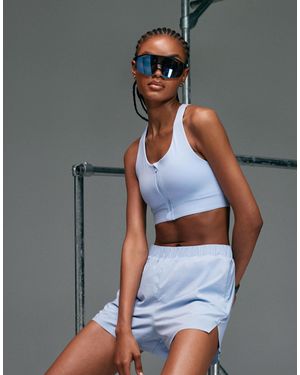 4505 Premium High Impact Zip Front Running Sports Bra With Adjustable Straps And Reflective Detail - Gray