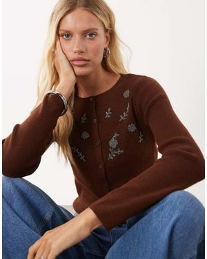 Mango Knitted Embellished Cardigan - Brown
