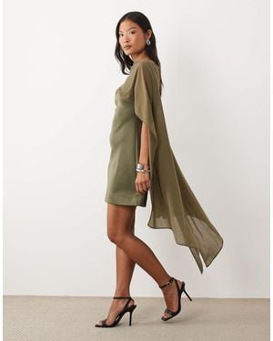 ASOS Asos Design Petite Mini Dress With Sheer Cape Shoulder - Natural