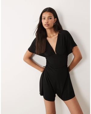 Miss Selfridge Deep V-Neck Playsuit - Black