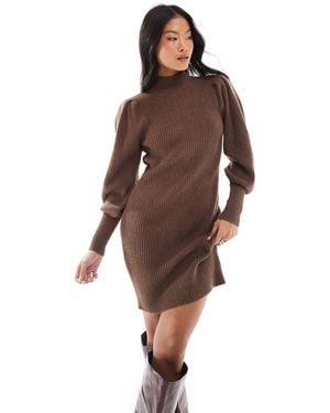 Only Petite Robe pull à col montant et manches cloche - Marron