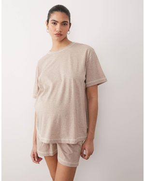 ASOS Asos design maternity – umstands-pyjama aus oversize-t-shirt und shorts - Natur