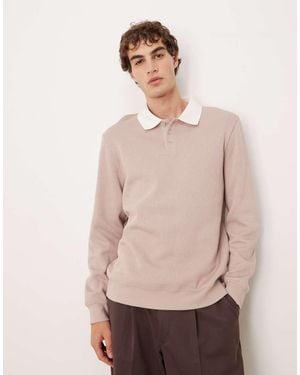 ASOS Sudadera De Canalé Con Cuello Tipo Polo En Contraste De - Rosa