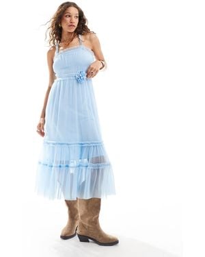 Reclaimed (vintage) Tulle Maxi Dress With Corsage Belt And Necklace - Blue