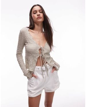 Mango Textured Tie Front Top - White