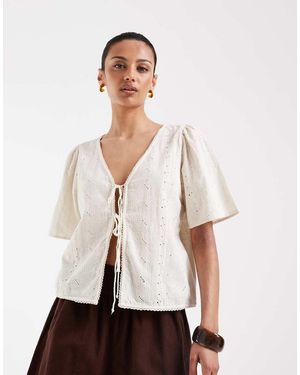 Vero Moda Blouse Met Opengewerkte Broderie En Fladdermouwen - Naturel